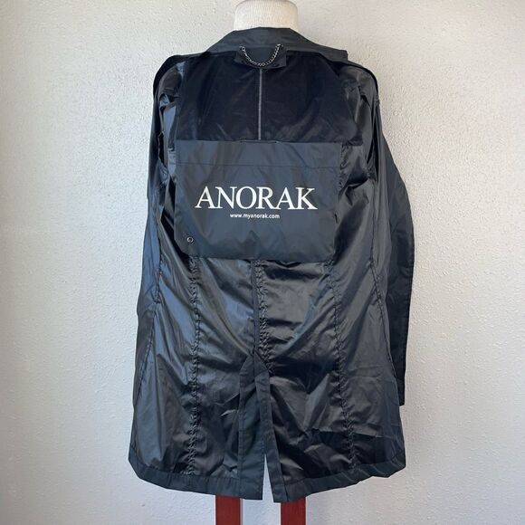 ANORAK Double Breasted Black Rain Jacket Size M EUC - Picture 8 of 8